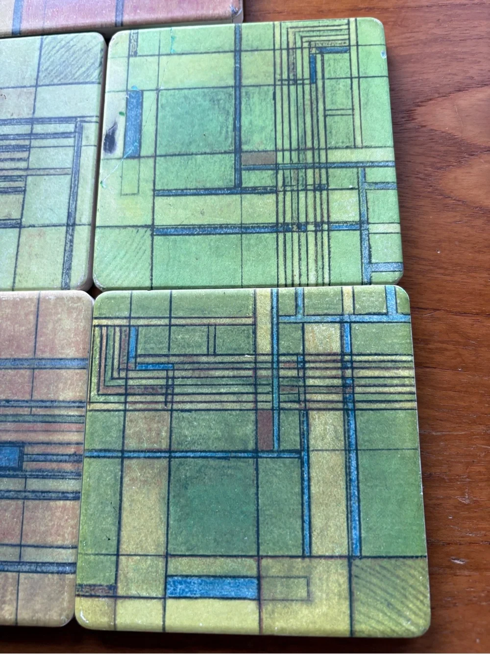Set of 5 Absorbent Stone Coasters Frank Lloyd Wright Art Glass Designs Multi MCM